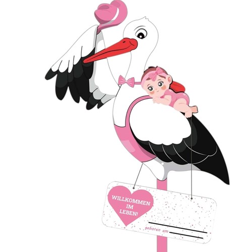 Baby storch holz rosa geburt - baby,